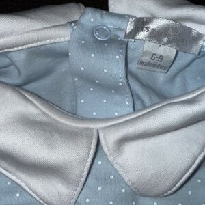 Kissy Kissy 6-9mo Layette Romper w/Embroidered Blue Elephants. 100%pima cotton